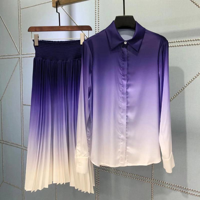 Women' Tracksuits Autumn Winter Women Casual Outfits Gradient Print Blouse Pleated Skirt Two Piece Set Top And Suits Tracksuit, As shown
Women' Tracksuits Autumn Winter Women Casual Outfits Gradient Print Blouse Pleated Skirt Two Piece Set Top And Suits Tracksuit, As shown