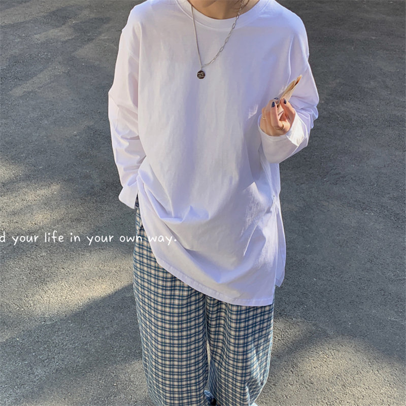 Basic Chic Office Lady Women Solid High Street Split T-Shirts All Match Female Gentle Full Sleeves Tops 210421