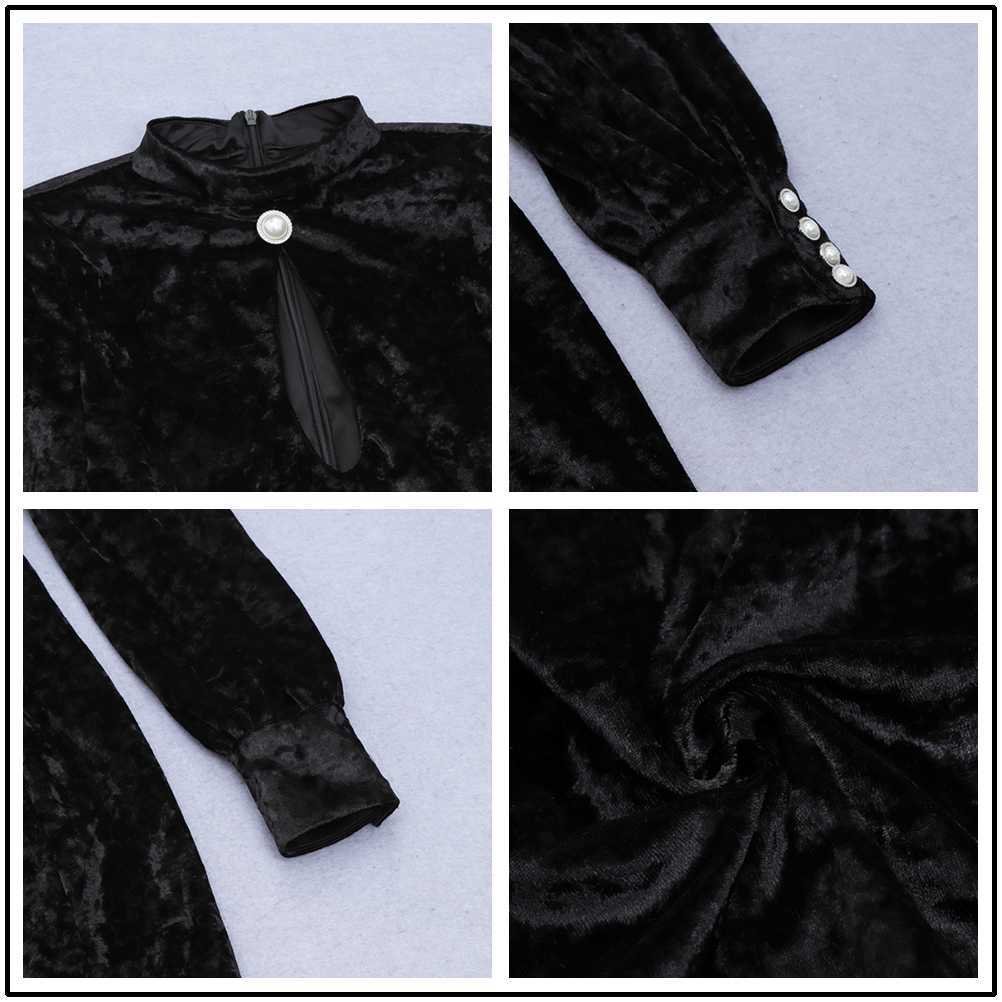 Women Summer Ladies Black Sexy Front Cutout Long Sleeve Round Neck Tight Velvet Mini Celebrity Party Dress 210527