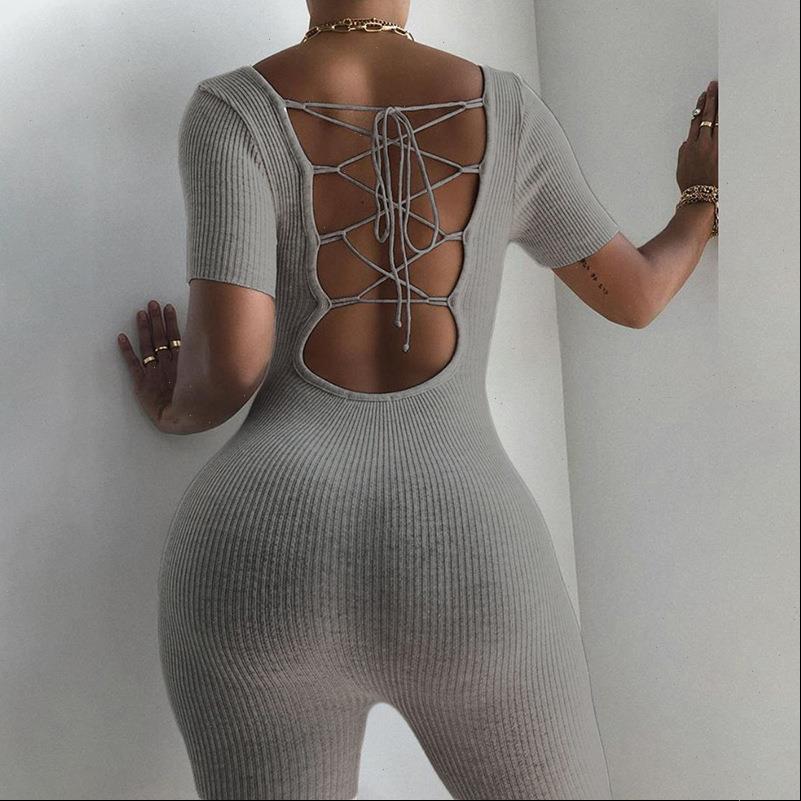 fitness knit women romper rib backless bandage playsuit summer gray black sportswear short sleeve biker shorts bodycon rompers jumpsuit, Black;white
fitness knit women romper rib backless bandage playsuit summer gray black sportswear short sleeve biker shorts bodycon rompers jumpsuit, Black;white