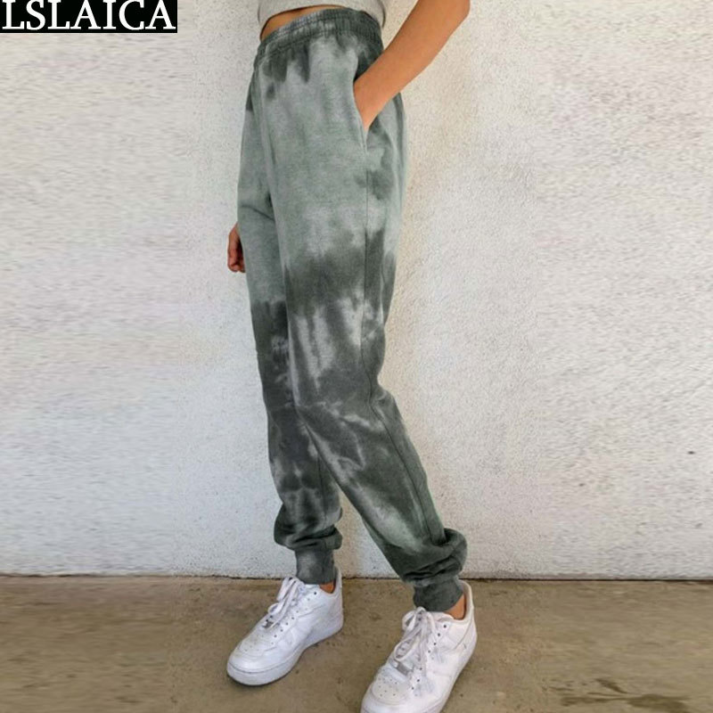Casual Sweat Pants Women Mid Waist Loose Plus Size Sweatpants Tie Dye Womens Long Trousers Fashion Sportswear Mujer Pantalones 210520