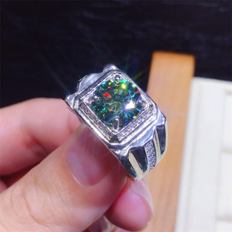 2CT Wedding Rings - Sterg Sier Round Cut Emerald CZ Dia Gemstones Adjustable Ring