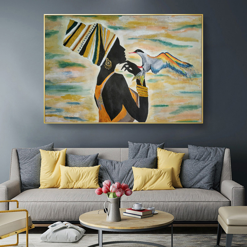 African Woman Bird Posters Indoor Decoration Wall Art Pictures For Living Room Painting Canvas Prints Home Decor Wall Painting