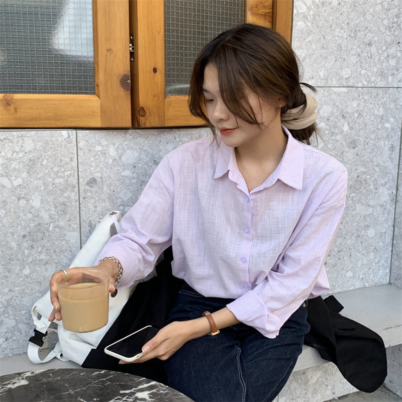 Simple Solid Color Loose Lazy Cotton Linen Korean Chic Summer Shirt All Match Brief Thin Sunscreen Tops Blouses 210421