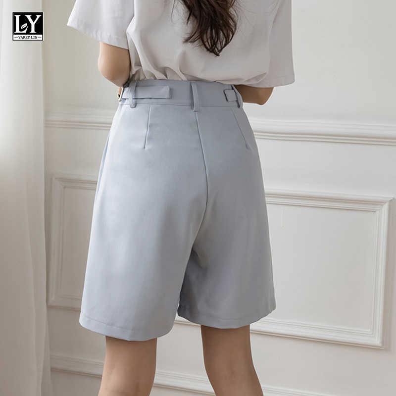 LY VAREY LIN Summer Women Loose Solid Color High Waist Soft Ladies Shorts Casual Female Straight Wide Leg Black 210526