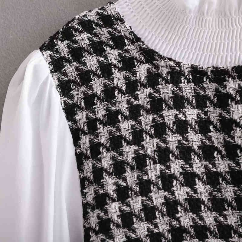 Vinatge Woman Plaid Tweed Pactchwork Shirt Dress Spring Fashion Ladies Soft Tassel es Female Chic Straight 210515