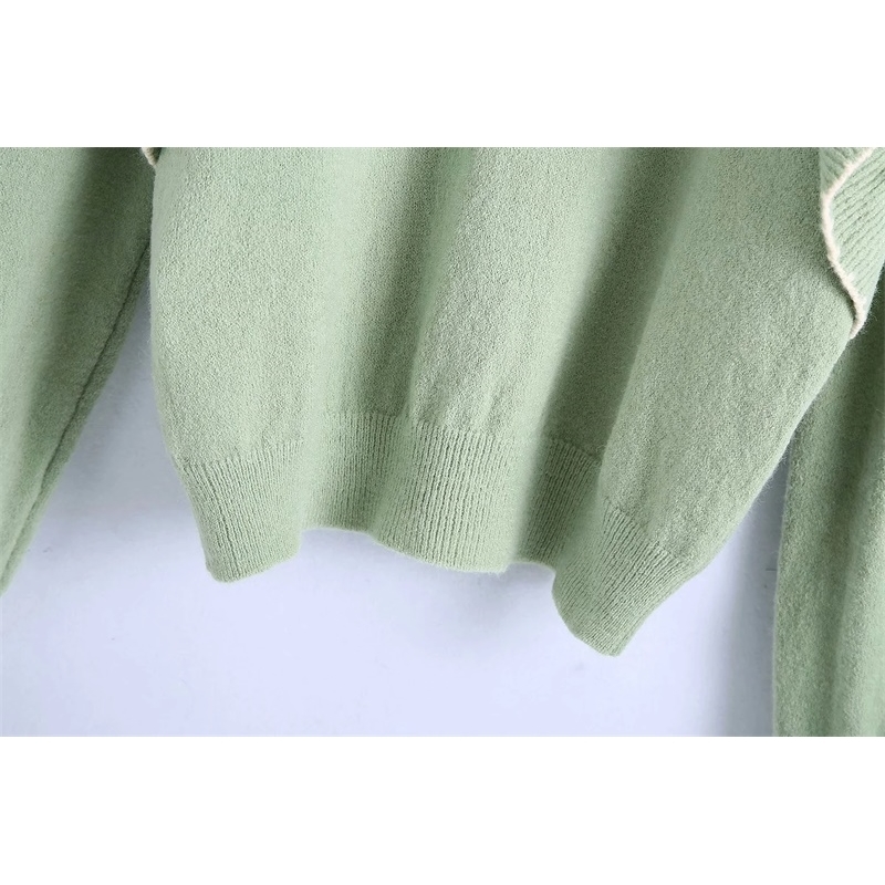 Women's Ruffled Knitted Sweater Autumn Long Sleeved Slim Casual Top 210521