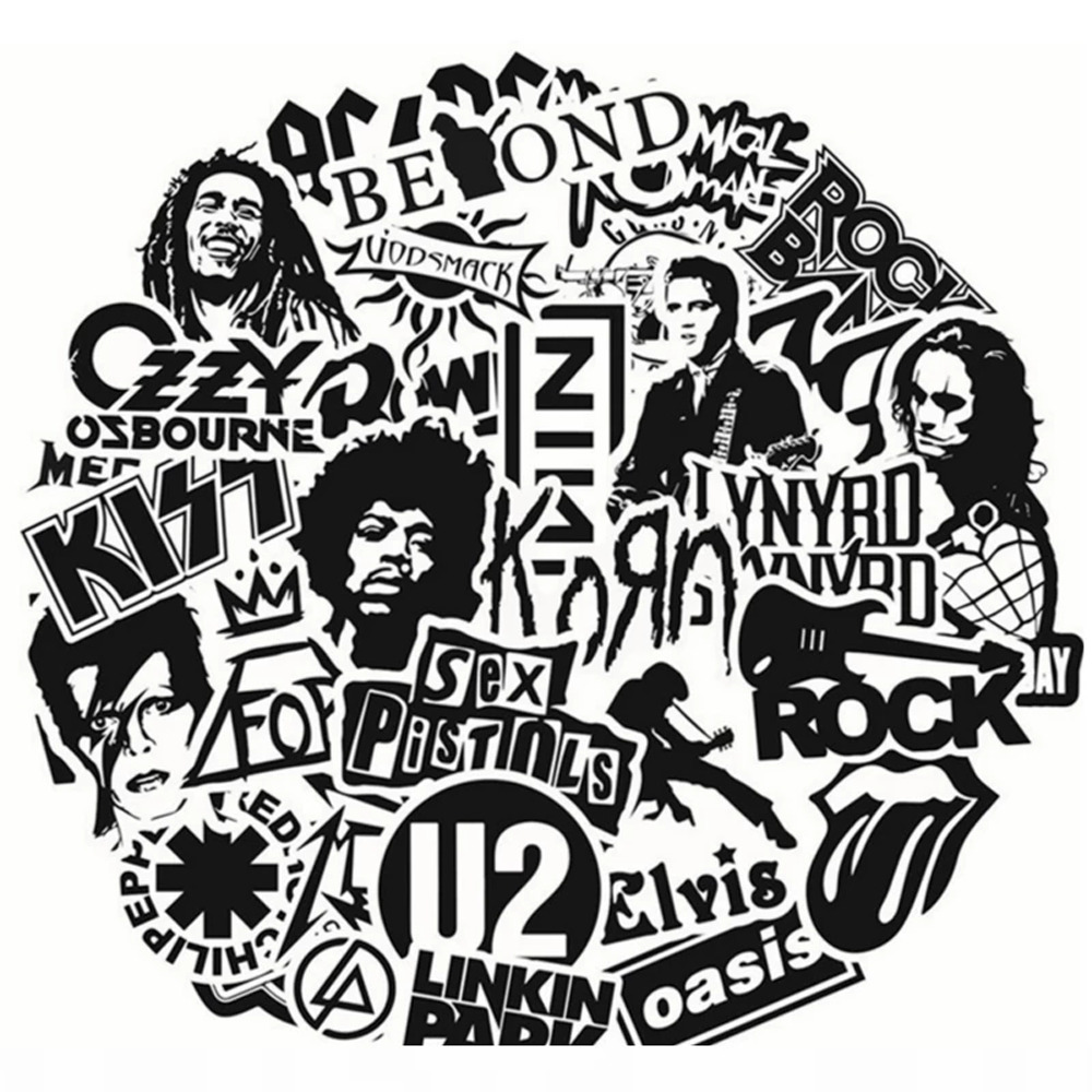 10/30/50PCS Black and White Rock Band Stickers Punk Skateboard Car Motor Laptop Guitar Kids Classic Toy Graffiti Decal Stickers Car
