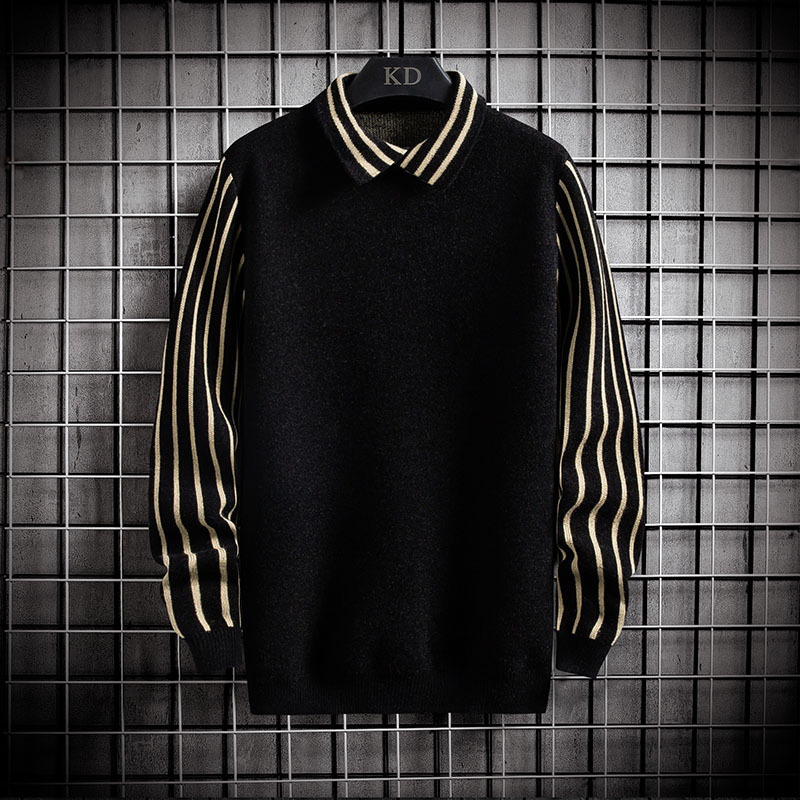 sweater knit autumn and winter men's t shirt collar fake two piece pullover color matching baseline fashion, White;black
sweater knit autumn and winter men's t shirt collar fake two piece pullover color matching baseline fashion, White;black