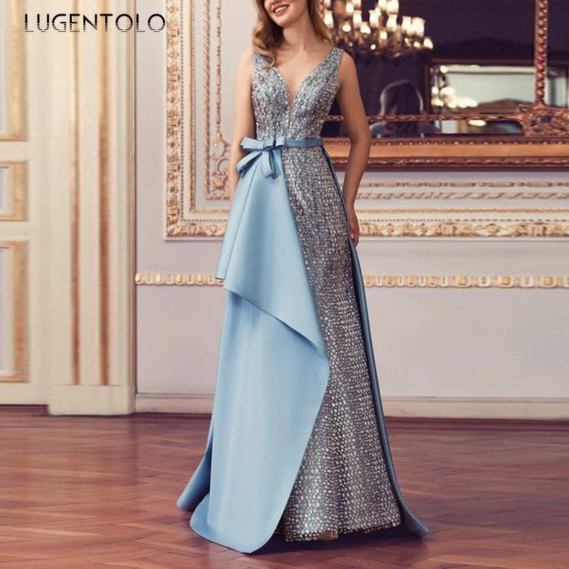Casual Dresses Women Party Dress Autumn V-neck Elegant Women' Print Gold Glitter Sexy Lady Dinner Maxi Lugentolo, Photo
Casual Dresses Women Party Dress Autumn V-neck Elegant Women' Print Gold Glitter Sexy Lady Dinner Maxi Lugentolo, Photo