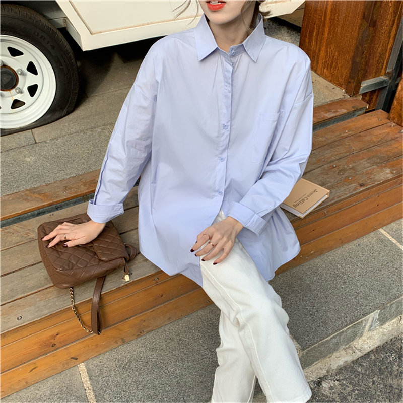 Chic Tops Stylish Full Sleeves Office Lady Brief Shirts Solid All Match Loose Casual Streetwear Oversize Clothe 210421