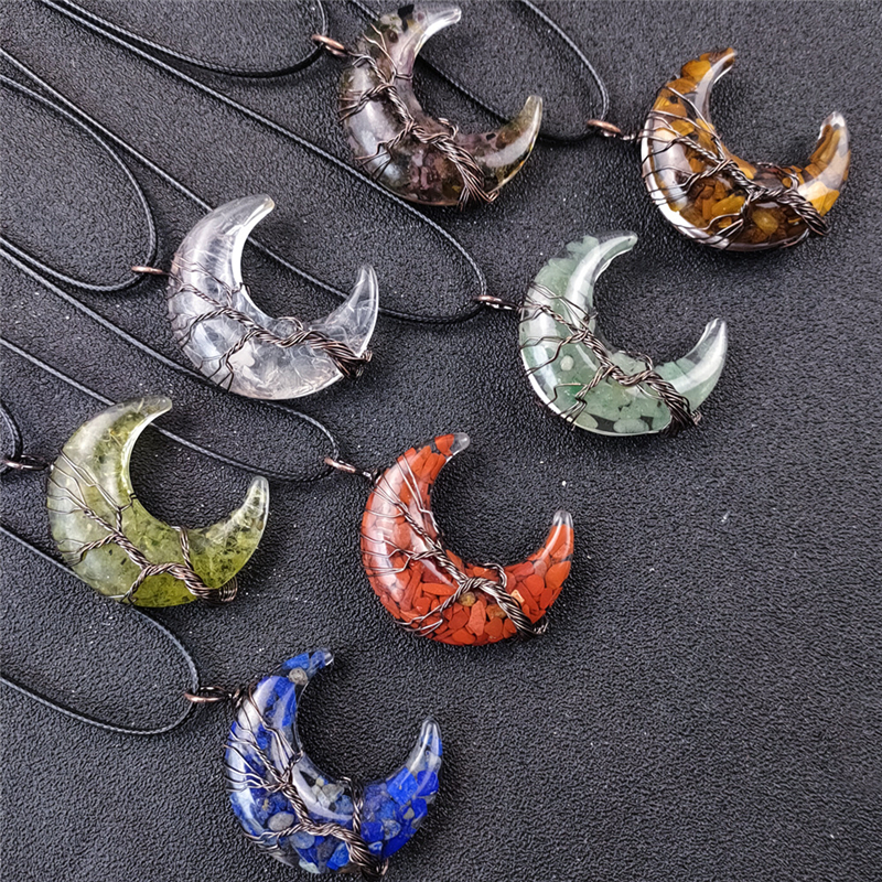 Crystal Quartz Moon Necklaces Tree of Life Copper Wire Wrap Charm Natural Stones Tiger Eye Pendant Necklace Black Wax Rope Chain Women Men J, Silver
Crystal Quartz Moon Necklaces Tree of Life Copper Wire Wrap Charm Natural Stones Tiger Eye Pendant Necklace Black Wax Rope Chain Women Men J, Silver