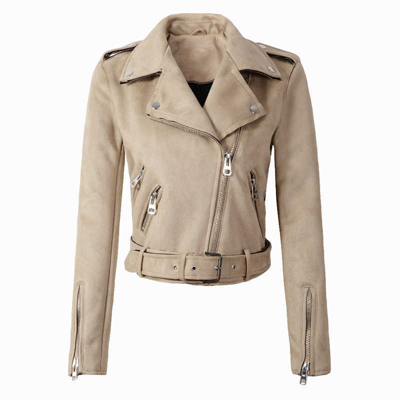 FTLZZ Women Faux Suede Jacket Coats Motorcycle Zipper Turndown Collar Faux Soft Leather Overcoat Female Black Punk Short Jacket 210909
