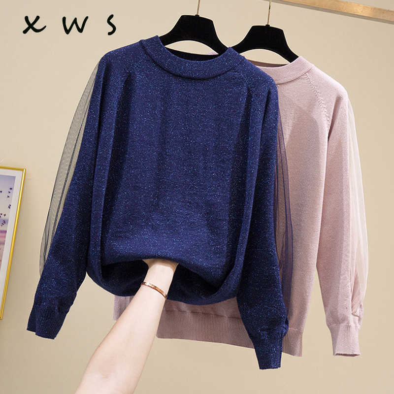 shiny lurex Women Pullover and Sweaters Winter Loose Style mesh Pull Jumpers Korean style Knitwear Casual Tops Femme 210604, Blue
shiny lurex Women Pullover and Sweaters Winter Loose Style mesh Pull Jumpers Korean style Knitwear Casual Tops Femme 210604, Blue