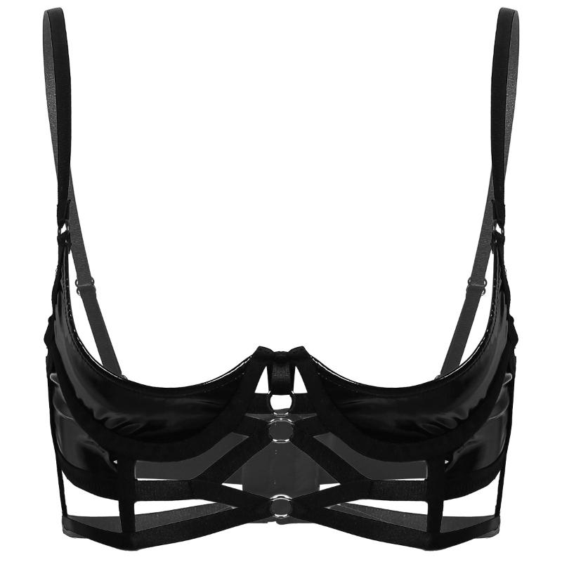 Bras Womens Wet Look Patent Leather Open Breasted Lingerie Spaghetti Shoulder Straps Quarter Cup Strappy Underwired Bra Tops, Black
Bras Womens Wet Look Patent Leather Open Breasted Lingerie Spaghetti Shoulder Straps Quarter Cup Strappy Underwired Bra Tops, Black