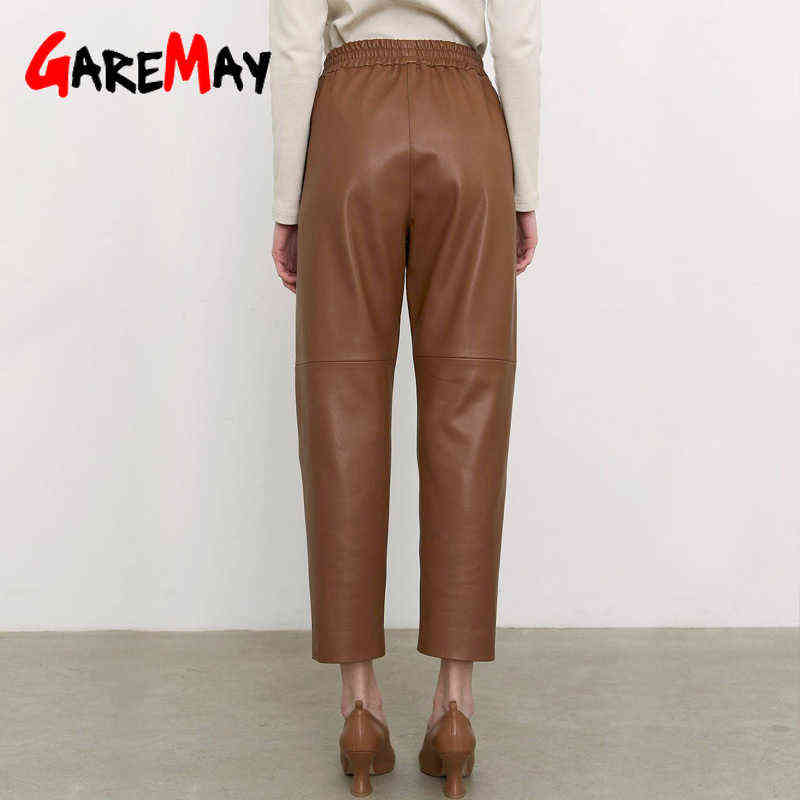 Autumn Winter Women's Leather Trousers High Waist Loose black Brown Straight Leg Pants Classic pu Faux for Women 211115