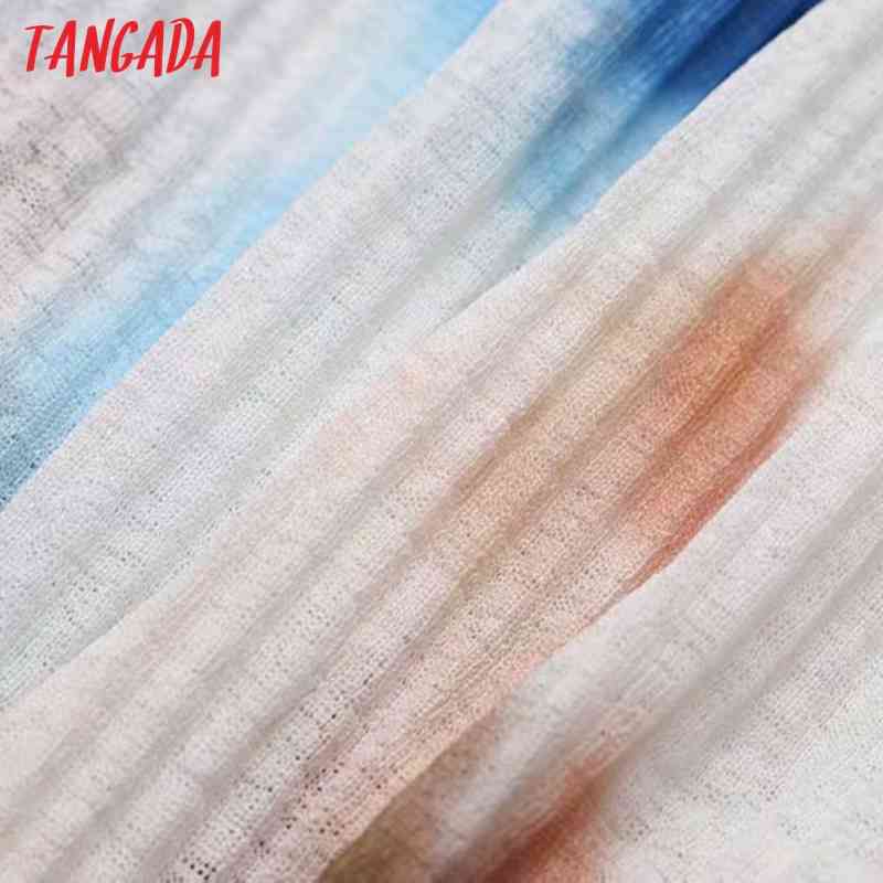 Women Tie Dye Print Summer Strap Sleeveless Ladies Pleated Midi Dress Vestidos 4N27 210416