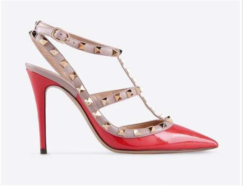 quality Designer Shoes Pointed Toe 2-Strap with Studs heels Patent Leather rivets Sandals Women Shoe valentine high heel, Black
quality Designer Shoes Pointed Toe 2-Strap with Studs heels Patent Leather rivets Sandals Women Shoe valentine high heel, Black
