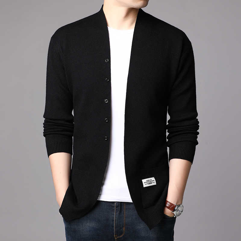 Fashion Mens Cardigan Jackets Coats Streetwear Trend Windbreaker Autumn Overcoat Casual Sweater Jacket Men Clothing Black 210818