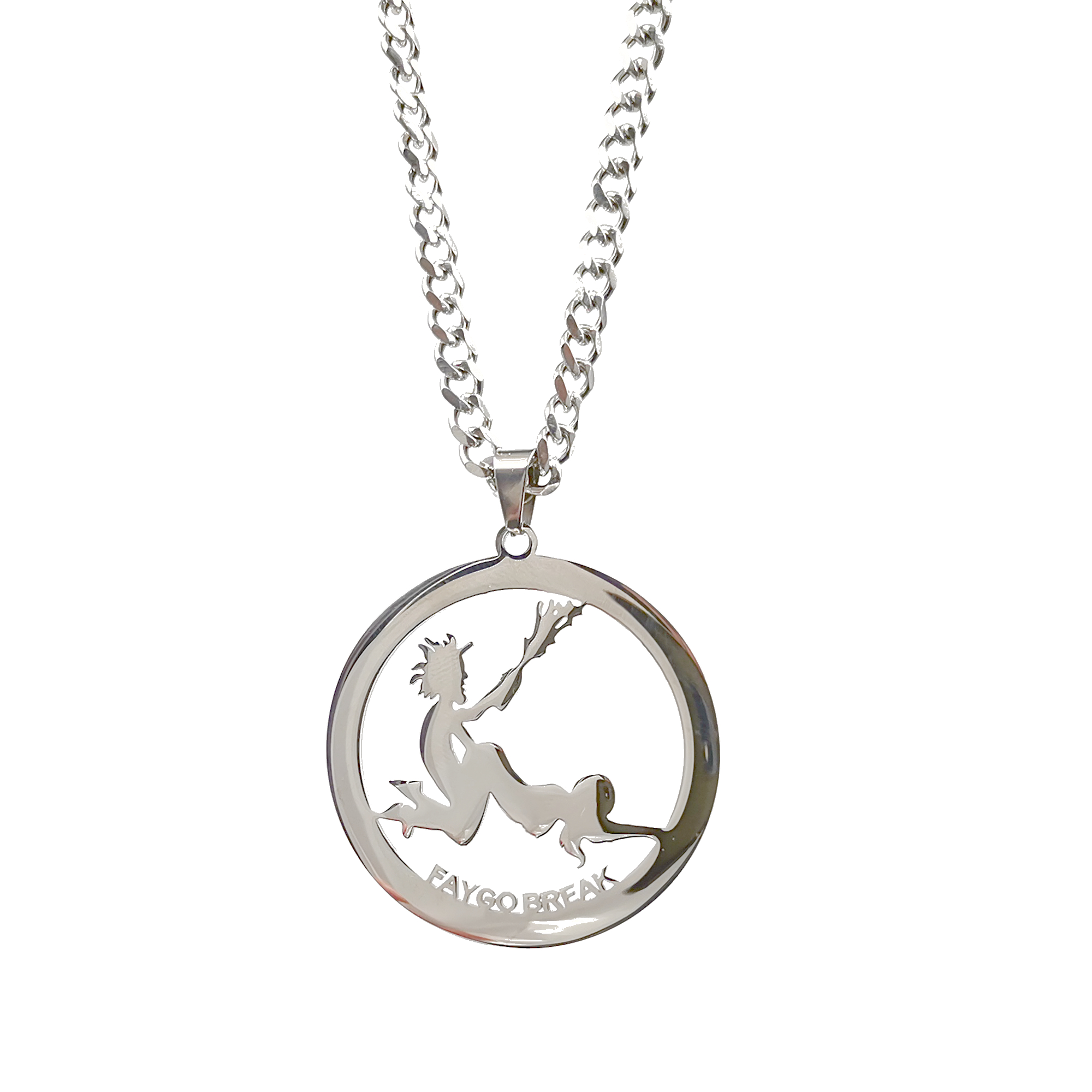 Polished Big 45mm Faygo Break Charm Silver Stainless Steel ICP Pendant Mens Necklace Curb Chain 5mm 24''