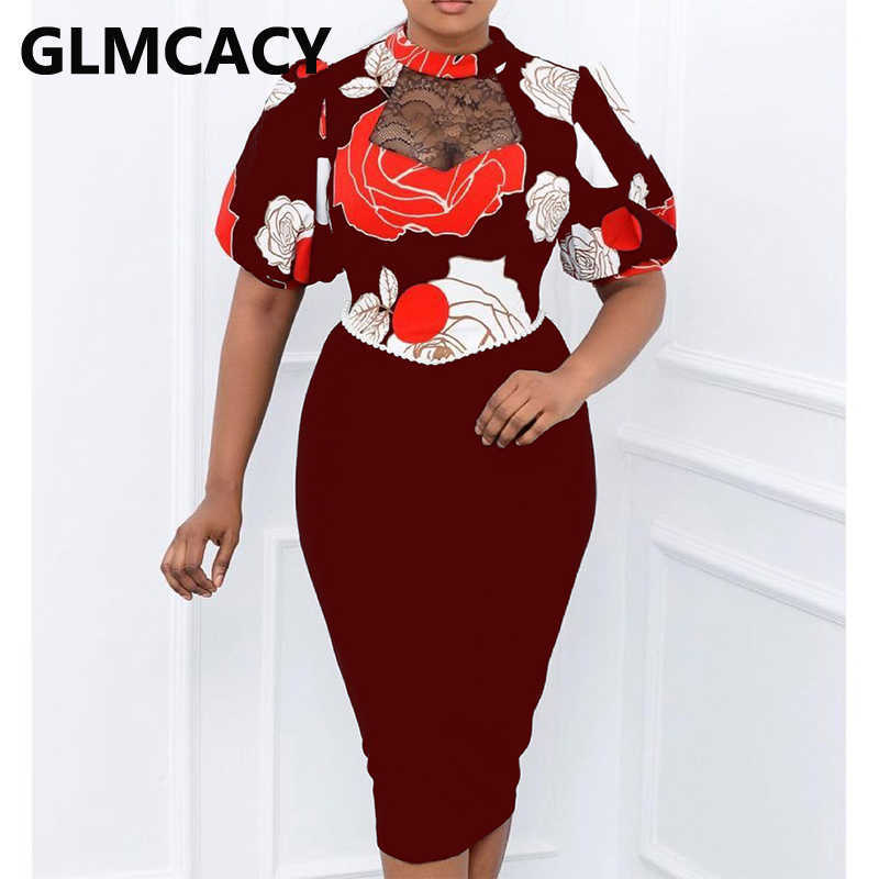 Short Sleeve Floral Printed Bodycon Midi Dress 210702