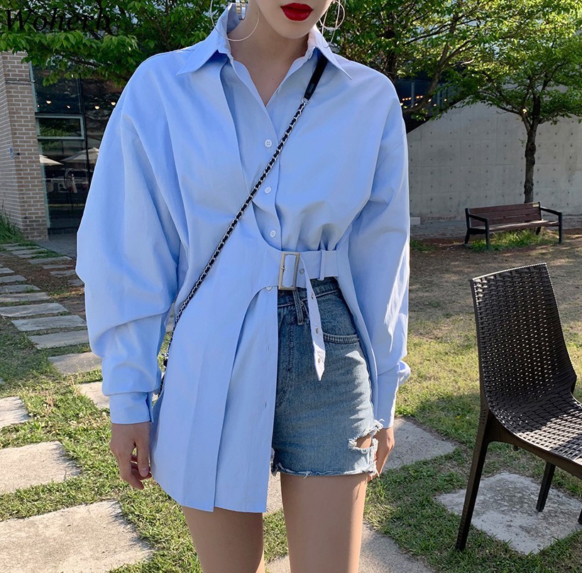 Korean Chic Women Loose Blouse Long Sleeve OL Shirt Fashion Spring Summer All Match Solid Blusas Femme 210422