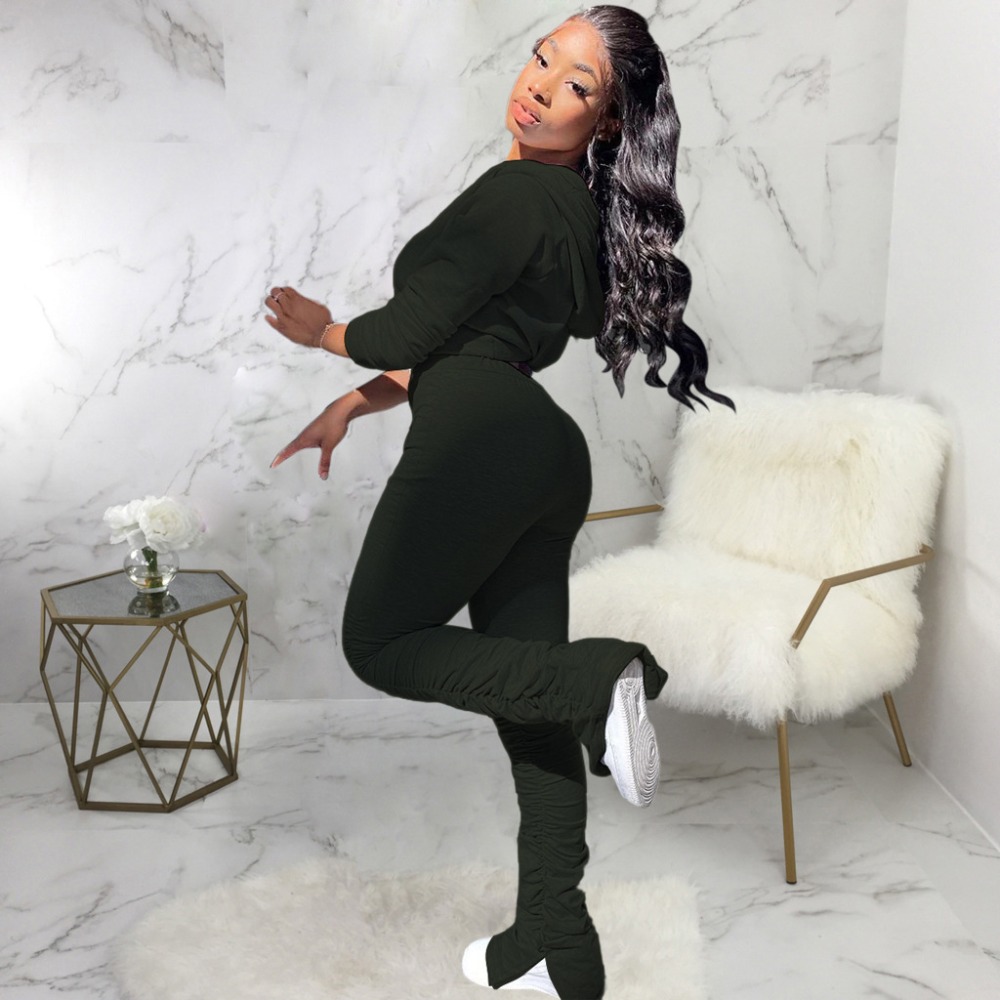 Women's Winter Tracksuits Sets: Crop Hoodies+Stacked Pants Suits (Color And Material Details) B4