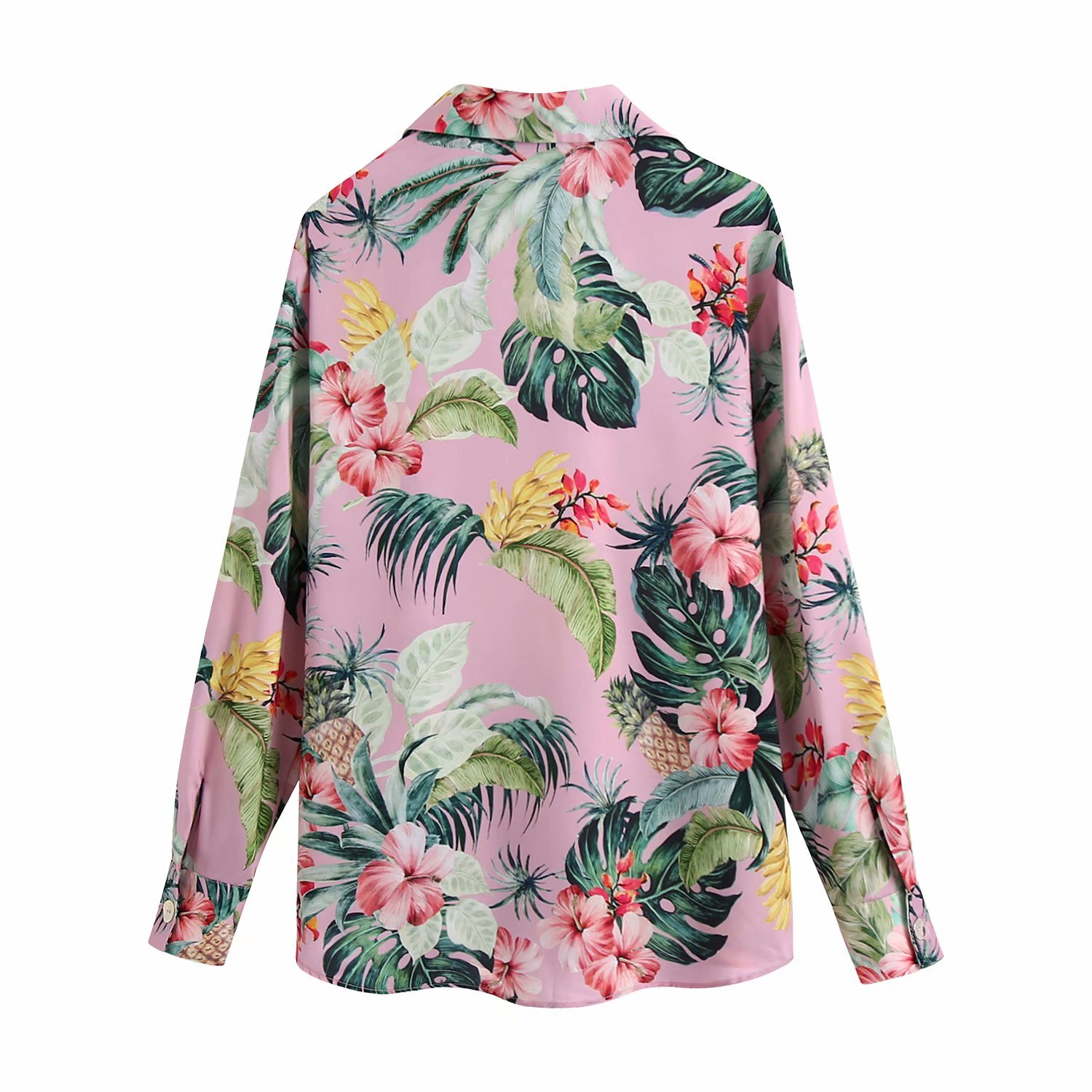 Lapel Long Sleeve Tropical Rainforest Print Pullover Chic Women's Shirt Casual Drape Loose Western Style Female Tops 210507