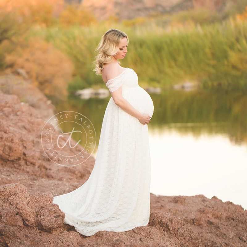 Pregnancy Gowns For Po Shoot Dresses Pregnant Women Baby Shower Maternity Pography Tail Ground Lace 210922
