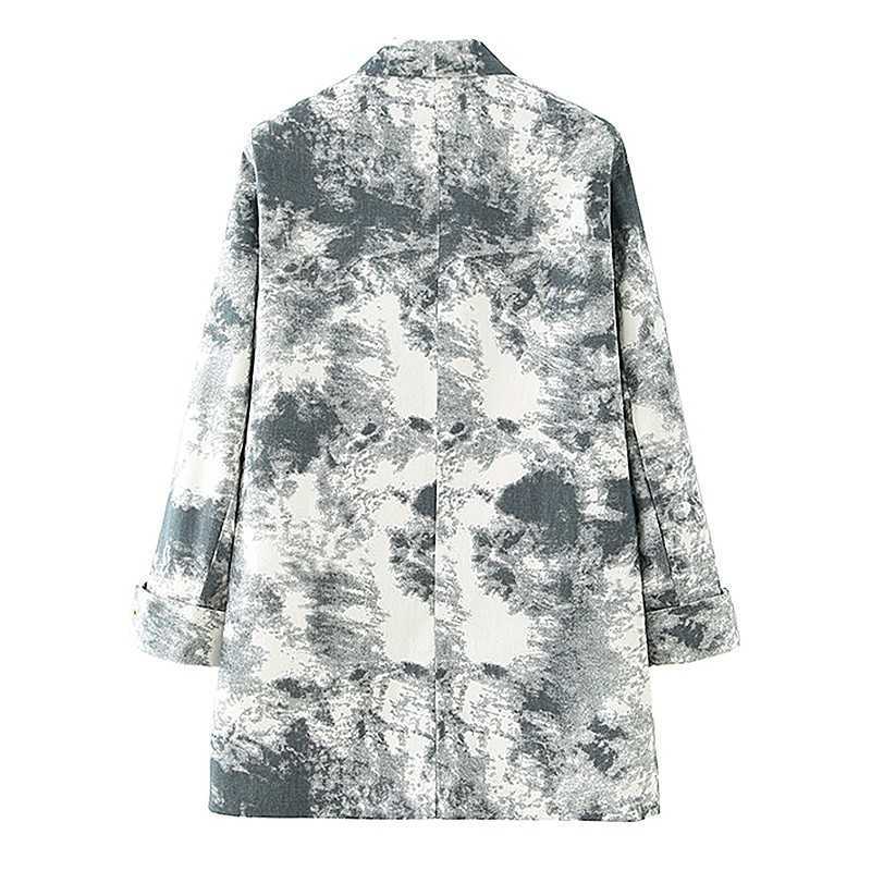 LY VAREY LIN Autumn Women Casual Suit Jacket Black White Tie Dyed Printing Single Button Loose Office Lady Outerwear 210526