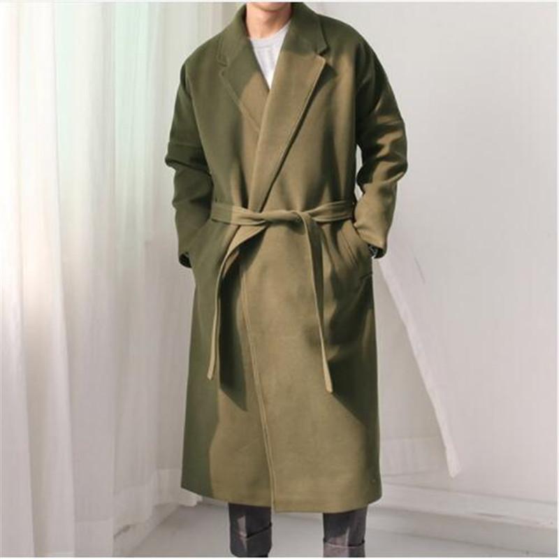 Men's Trench Coats Woolen Overcoat With Belt Loose Fit Man Long Coat Wool Manteau Homme Army Green Black Nayv Wine Red Mantel Wolle
Men's Trench Coats Woolen Overcoat With Belt Loose Fit Man Long Coat Wool Manteau Homme Army Green Black Nayv Wine Red Mantel Wolle