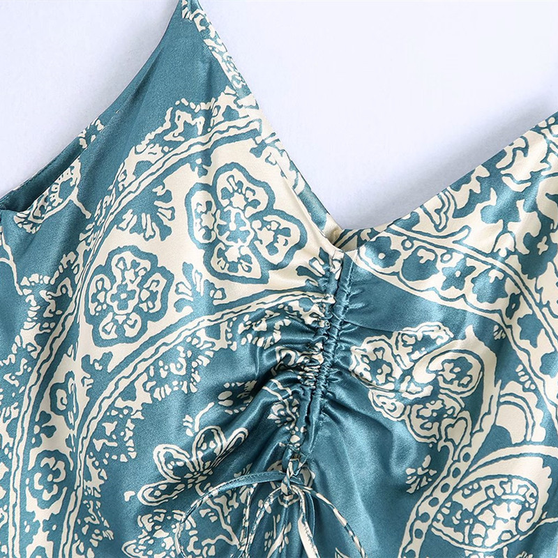 PUWD Casual Women V Neck Straight Dress Summer Fashion Ladies Chinese Style Sexy Female Silk Print Mini 210522