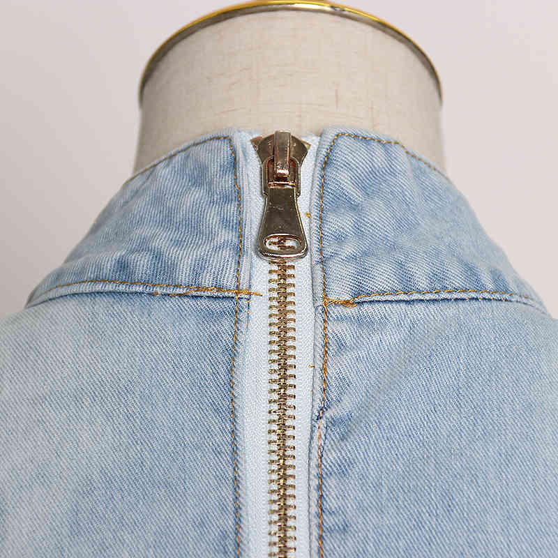 VGH Casual Patchwork Bowknot Denim Shirt For Women Bow Collar Long Sleeve Slim Blouse Female Fashion New Clothing Autumn 210421