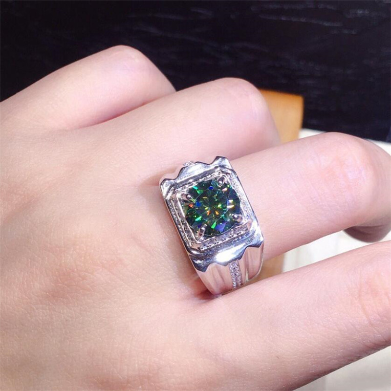 2CT Wedding Rings - Sterg Sier Round Cut Emerald CZ Dia Gemstones Adjustable Ring