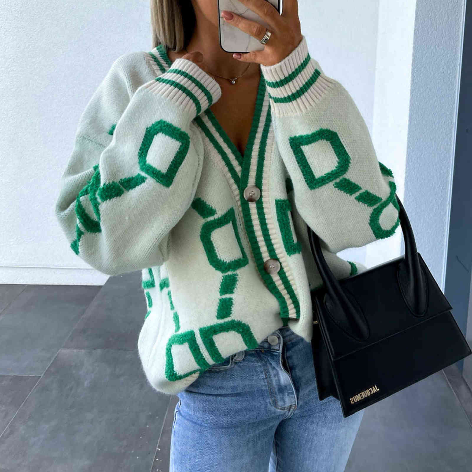 Women Autumn Winter Loose Knitted Cardiagn Casual V-neck Drop-shoulder Sleeve Sweater Coat Female Chic Crochet Outerwear 211123