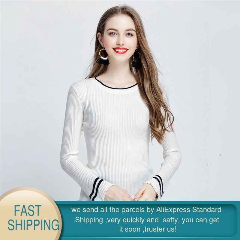 Winter Women Sweater Korean Knitted Striped Warm Tunic Trumpet Long Sleeve Black Pullover Harajuku Cashmere Jumper 210428