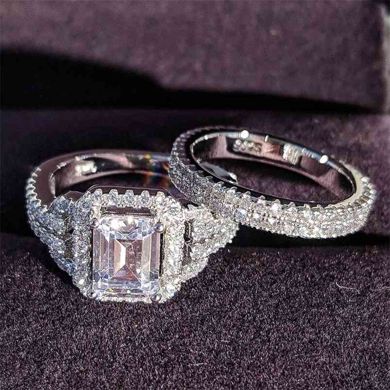 Solid 925 Sterling Silver Zircon Wedding Ring Set For Bridal Women Finger Luxury Wholesale Lots Bulk Jewelry R4835 210701