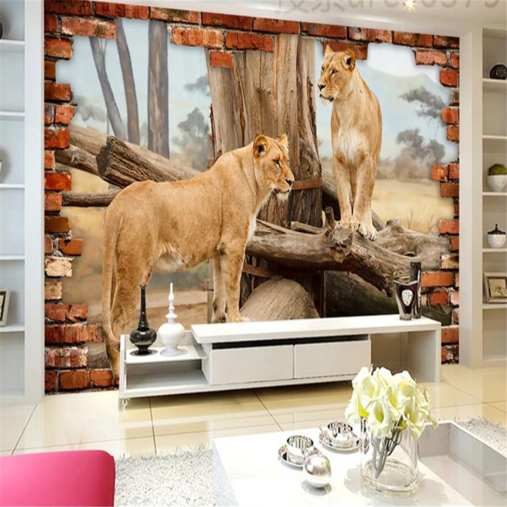 Custom wallpaper 3d photo mural stereo space animal lion mural wall sticker TV background wall paper living room mural