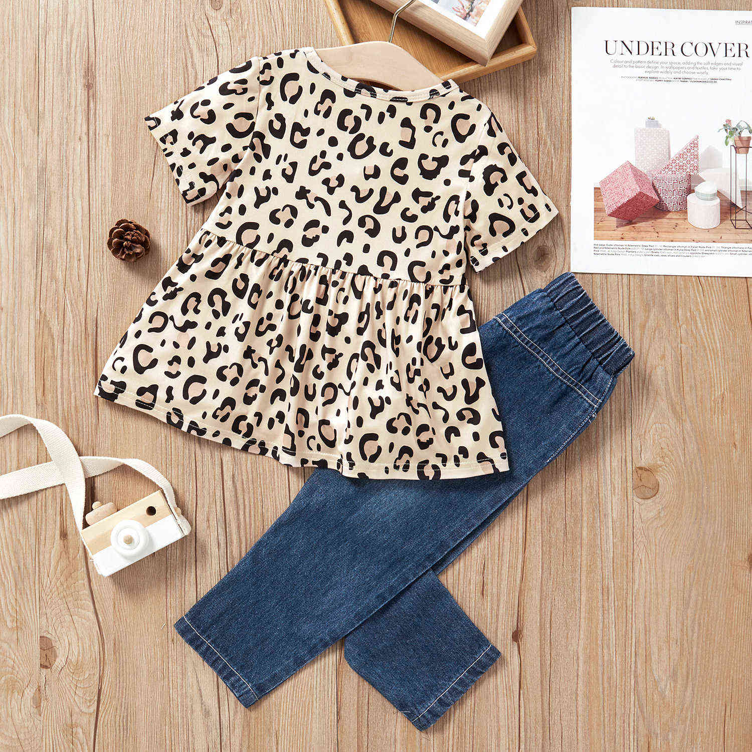 Summer 2-piece Baby / Toddler Girl Print Dress and Denim Pants Set 210528