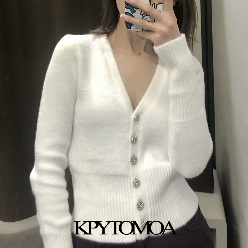 Women Fashion Soft-feel Cropped Knitted Cardigan Sweater Long Sleeve Buttons Female Outerwear Chic Tops 210420