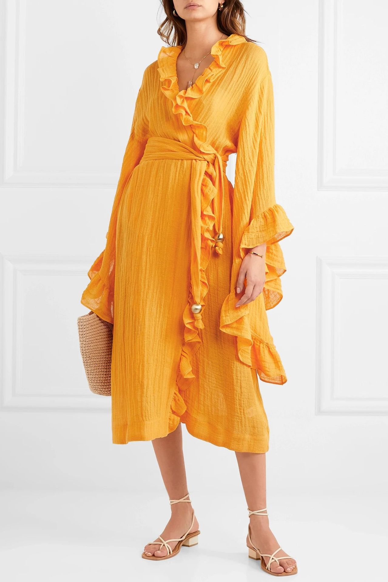 Women Dress V Neck Long Sleeve Maxi es Ruffles Bandage High Waist Vintage Loose Ladies es 210513