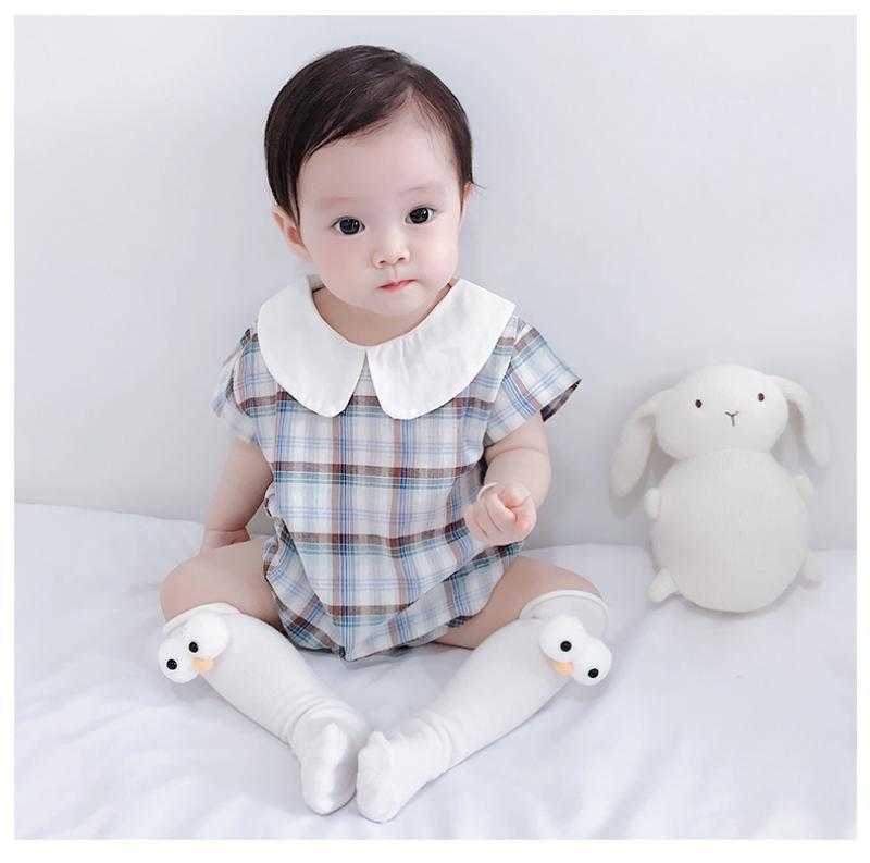 Baby Boy Boutique Clothing Infant Plaid Romper born Cotton Peter Pan Collar Jumpsuit Spain Birthday Baptism Bodysuits 210615