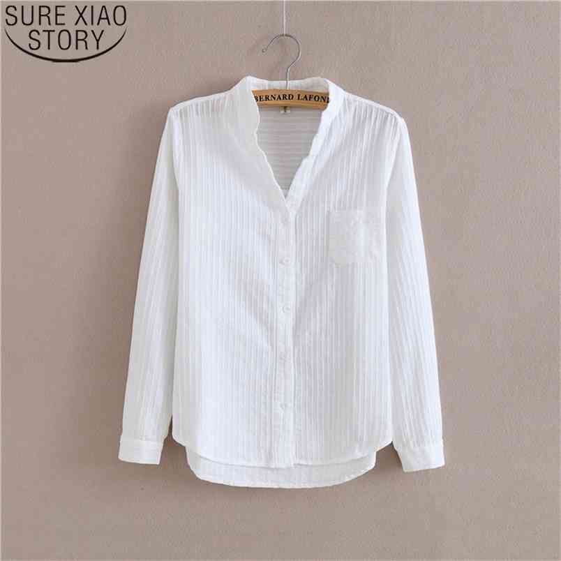 Fashion office white blouse women shirts long sleeve Cotton Shirt High Quality Women Blouses Casual Ladies Tops 1715 50 210506