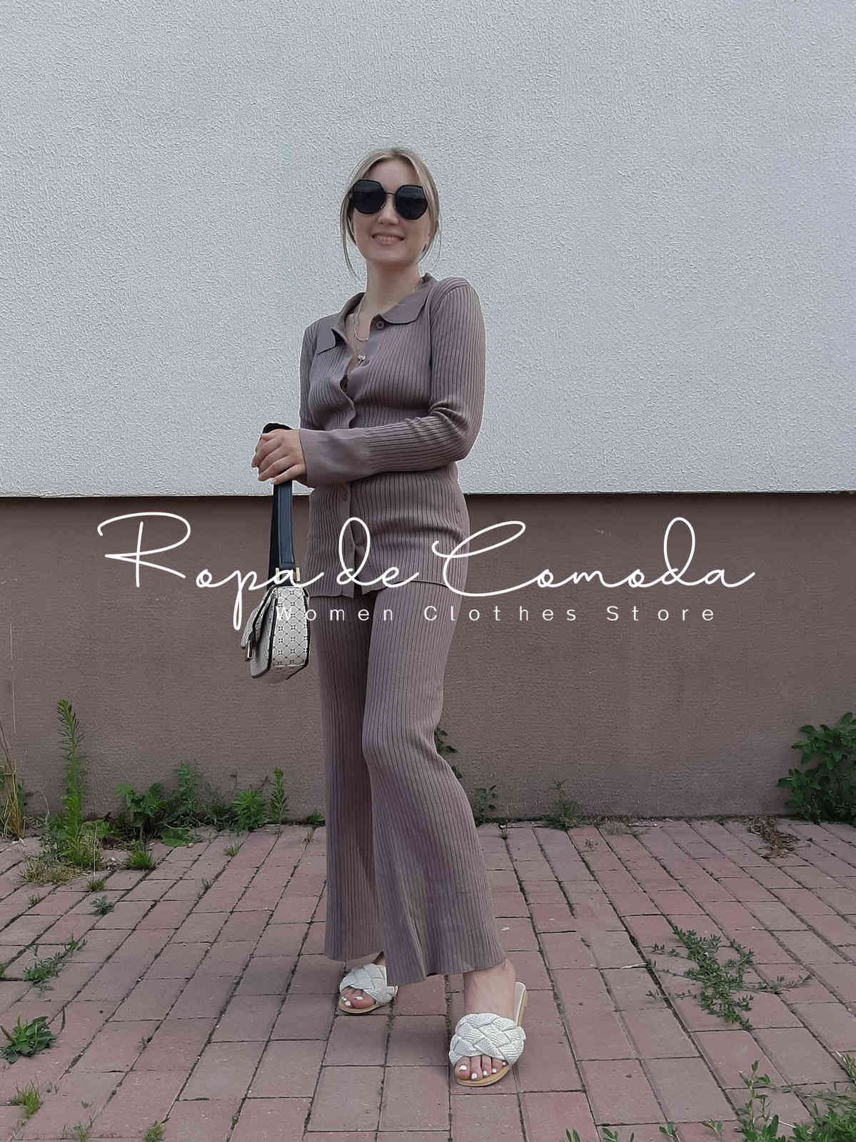 Sweater Solid Color Suits Women Matching Sets Oversize Fleece Pants Roll Collar Knitted Top Flare sleeve Spring Summer 211018