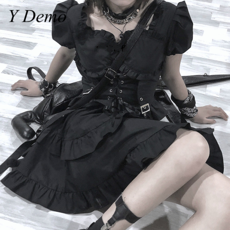 Y Demo Gothic Women Dress O Neck Short Sleeve High Waist Ruched Ruffles Lolita Strap Dresses Female Fashion Clothing 2021, Black
Y Demo Gothic Women Dress O Neck Short Sleeve High Waist Ruched Ruffles Lolita Strap Dresses Female Fashion Clothing 2021, Black