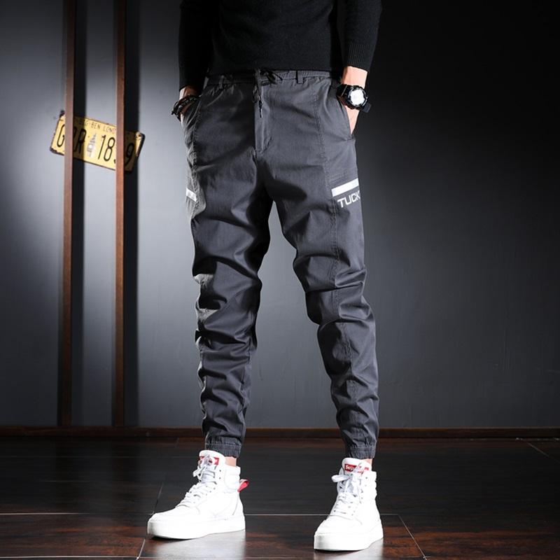 Casual Pencil Pants Men 2021 Fashion Letter Printed Trousers Korean Streetwear Black Drawstring Joggers Men's