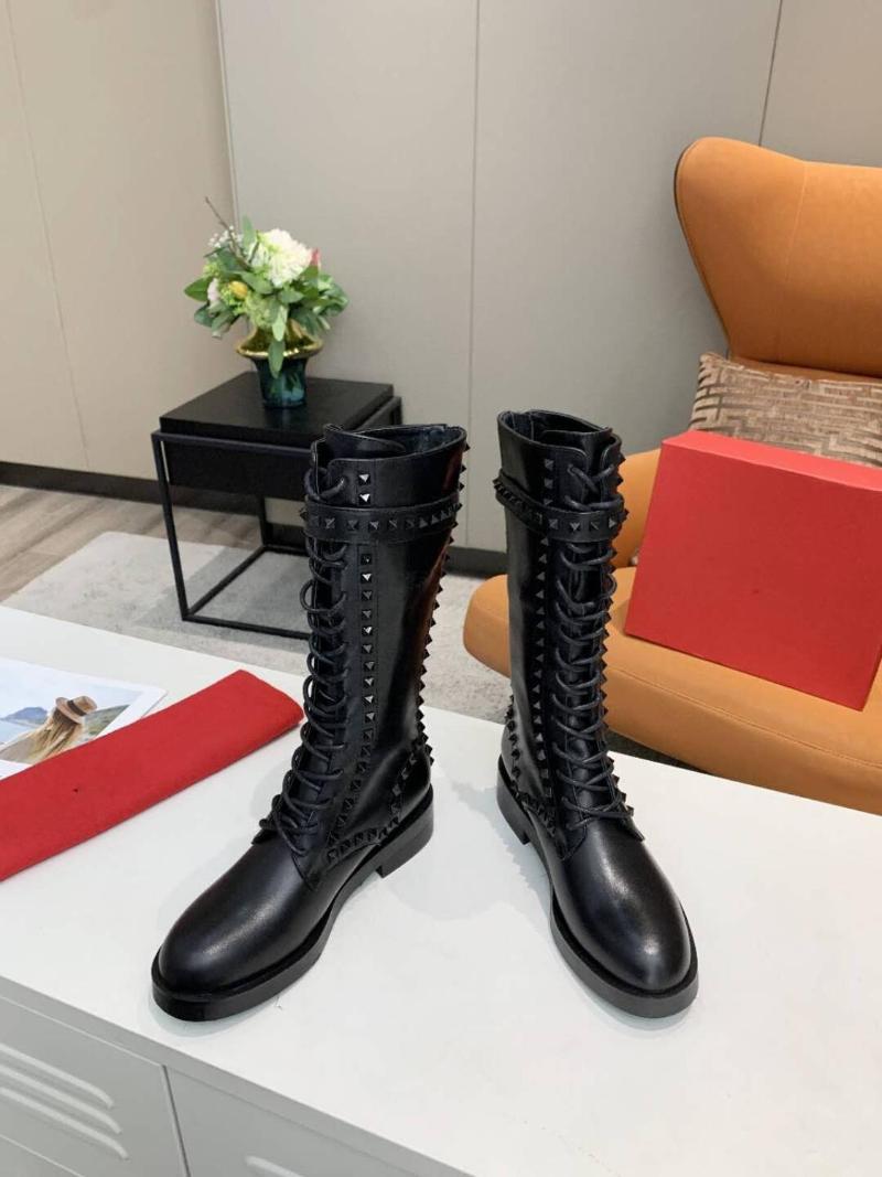 Boots Design Women Luxury Mid Calf Fashion Studed Lace Up Runway Low Heels Motorcycle For Shoes