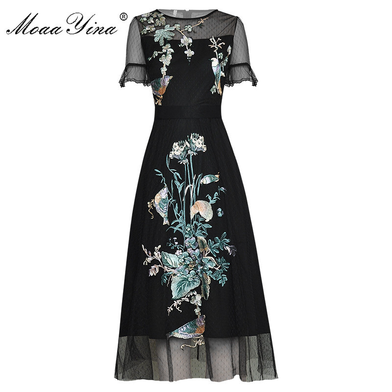 Fashion Runway dress Summer Women' Dress Short sleeve Mesh Flowers Embroidery Dresses 210524, Black
Fashion Runway dress Summer Women' Dress Short sleeve Mesh Flowers Embroidery Dresses 210524, Black