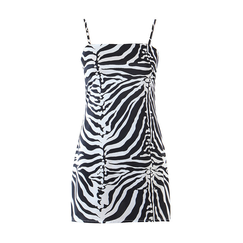 SUmmer Fashion All-match Zebra Print Suspender Dress High Waist Slim Beach Bag Hip Short Mini For Woman 210514