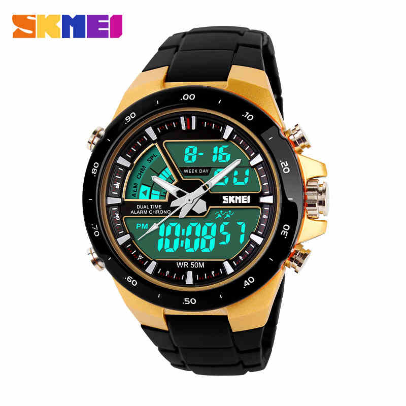

SKMEI Men Sports Watches Male Clock 5ATM Dive Swim Fashion Digital Watch Military Multifunctional Wristwatches relogio masculinog, Gold
